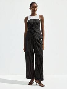 Maija 2025 Muttertags Moderne Stadt Frauen Ärmellose Schwarz & Weiß Kontrast 2-in-1 Rundhalsbluse, bequem für Frühling/Sommer Pendelverkehr, Vintage Stil