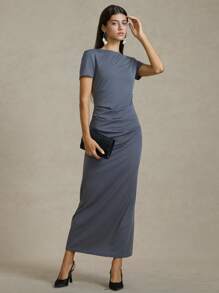 Briarwyn Women Long Solid Color Short Sleeve Dress, Fashionable For Summer