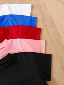 5pcs Set Baby Boy Casual Minimalist Pattern Short Sleeve Crew Neck T-Shirts, Suitable For Summer - Multicolor - View 3