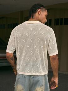 AXEPEAK 马球领短袖秋季毛衣，男士针织上衣 OJ001，街头潮流必备 - 米色 - 查看 2