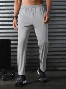 Manfinity Sport Corelite Men's Elastic Waist Pockets Side Split Sports Pants Workout Clothes Running Pants Sweat Pants - Grey - View 7