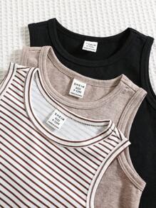 SHEIN 3pcs/Set Solid Color Soft Knitted Sleeveless Romper Set For Newborn Boys/Girls - Multicolor - View 5