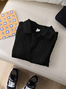 SHEIN 1 peça Camisa polo casual estilo universitário para meninos, macia e confortável, minimalista, prática e versátil, de manga curta, adequada para primavera/verão, volta às aulas, aniversário