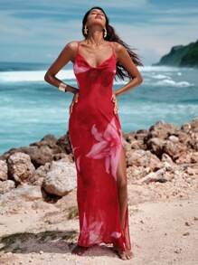 Opulessa 女士梭织印花露背连衣裙