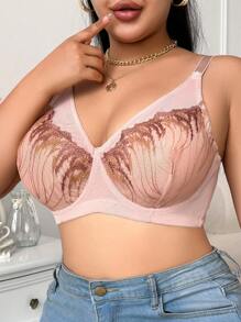 SHEIN 1 件大码钢圈撞色刺绣文胸 - 彩色 - 查看 5