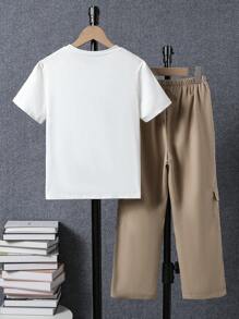 SHEIN 2件套男童城市风景印花T恤和裤子套装 - 彩色 - 查看 2