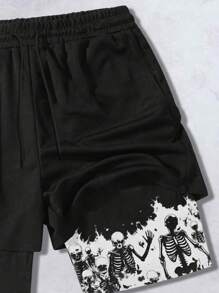 Manfinity ZONE917 Men Gothic Flame Skull & Cross Print Double-Layer Basketball Shorts - Black - View 2
