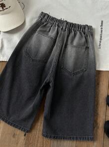 SHEIN Tween Boy Fashion Casual Denim Gradient Washed Black Loose Design Loose And Comfortable Basic Daily Simplicity Shorts Denim Jeans For Kids Clothes Boys Soft Dailywear And Kids Summer And Spring Clothes - Black - View 3