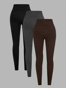 SHEIN SXY 3 Packs Women's Leggings, Comfortable And Smooth For Yoga, Fitness And Cycling, And Everyday Wear