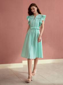 MOTF PREMIUM RUFFLE TRIM BELTED DRESS - Green - View 4