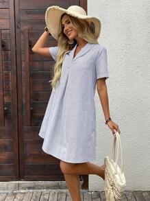 SHEIN LUNE Women Striped Short Sleeve Casual Mini Dress For Vacation - Multicolor - View 3