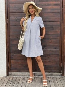 SHEIN LUNE Women Striped Short Sleeve Casual Mini Dress For Vacation - Multicolor - View 4