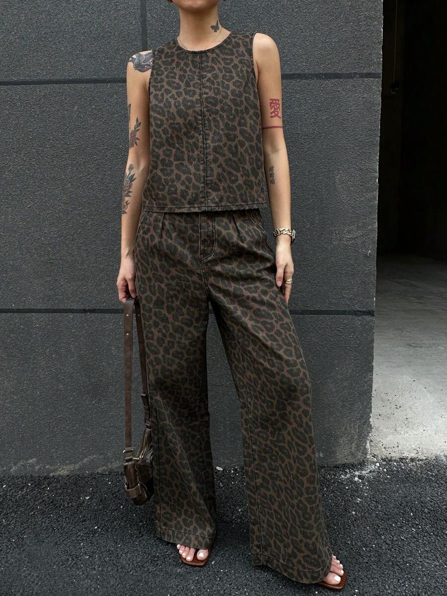 DAZY 女士牛仔两件套服装 - 咖啡棕 - 查看 1