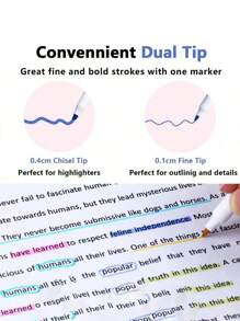 5 sztuk Zestaw dwustronnych fluorescencyjnych markerów do zakreślania, podkreślania, szkicowania, rysowania, wielokolorowe, artykuły piśmiennicze dla uczniów, powrót do szkoły