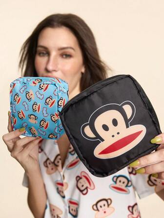 Paul Frank X SHEIN 1pc/1set Cartoon Pattern Printed Polyester Fiber Storage Bag, Can Be Used As A Feminine Hygiene Storage Bag, Digital Storage Bag, Small Item Storage Bag