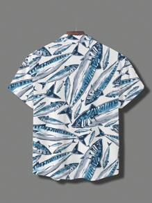 Manfinity Dauomo Men's Summer Casual Fish Print Button Front Short Sleeve Shirt - Multicolor - View 2