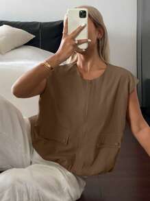 Livesso Summer New Casual Loose Sleeveless Vest, Business Casual Style Women Jacket Women Coats - Coffee Brown - View 4