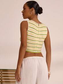 MUSERA Stripe Knit Sleeveless Cropped Tank Top Spring  Vacation Boho Ibiza Elegant Beach Cute. Beach House Holiday Elegant - Multicolor - View 3