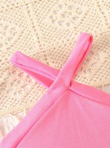 SHEIN Tween Mädchen Gestricktes Trägertop + Bedruckte Shorts Lässig Urlaubs-Set