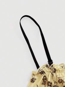 SHEIN MOD Women's Floral Printed Bowknot Decorated Ruffled Hem Cami Top - Black and White - View 3