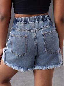 青少年女孩 Y2K 时尚侧条纹蝴蝶结宽松复古休闲宽松牛仔裤长短裤，带斜口袋和毛边下摆，女孩春夏假期服装，夏季音乐会狂欢节宽松短裤街头服装