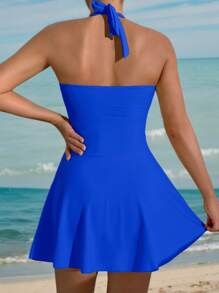 Swim Vcay Women's Black Ruffle Cami Bikini Top & Bottom Set, Wireless For Summer Beach Vacation - Royal Blue - View 2