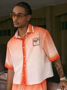 AXEPEAK 2 件套街头风格休闲男士宽松印花 Polo 衫和短裤套装，舒适服装