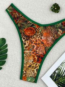 Swim Mod 2pcs Separated Swimsuit, Random Print, Halter Leopard Sexy Crop Top And Side-Tie Bottom Bikini Set For Summer Beach Vacation - Multicolor - View 6