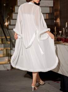 Crystal Vow 女士缎面和网眼吊带背心睡衣套装 - 白色 - 查看 2