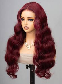 Wear&Go Glueless Curtain Bangs 99j Burgundy Body Wave Remy Human Hair Wig Pre- Plucked Bleach Knots Pre-Cut 6x5 Transparent Lace Closure Wigs 180% Density