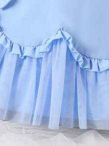 SHEIN Elladie kids Vestido de verano sin mangas con parte superior de tank azul y empalme de malla para niñas jóvenes, vestidos de niña de estilo princesa elegante para playa/resort de moda - Azul - Ver 6