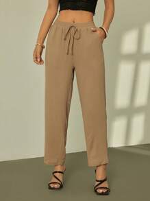 SHEIN PETITE Pantaloni casual di colore tinta unita, adatto per l'estate, per le donne