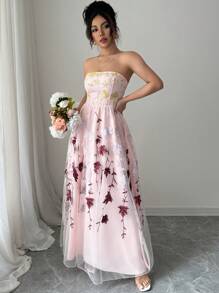 Elenzga Sukienki na Halloween, powrót do szkoły, pełne sukienki dla kobiet, zwiewna sukienka wielkanocna, haftowana sukienka na wesele, błyszcząca, haftowana siateczka z kwiatowym wzorem, elegancka sukienka letnia. - Wielokolorowe - Zobacz 1