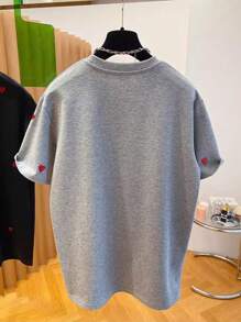 SHEIN 心形刺绣圆领短袖T恤，休闲夏装