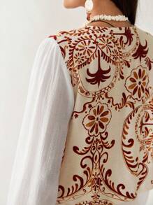 Florisole 波西米亚风格 V 领开衫系带度假衬衫女士夏季 - 棕色 - 查看 3