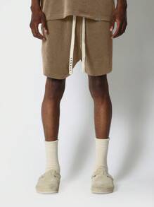 SUMWON Premium Ribbed Knit Co-Ord Set Loungewear Matching Short Sleeve T-Shirt And Shorts Set Casual Athletic Summer Comfortable Two-Piece Outfit - Khaki - View 4