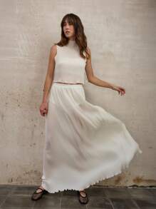 Nöista 长白色裙子，飘逸垂坠，褶皱柔软，优雅 - 杏色 - 查看 4