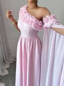 Airlisse Abito in chiffon da donna elegante e asimmetrico, con maniche ampie e arricciate, vita raccolta, linea ad A