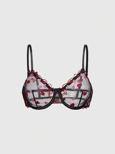 Sweetness Plus Size Romantic Heart Embroidered Underwire Bra