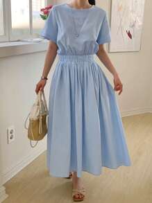 DAZY 1pc Reversible Waist Cinched Long Dress For Women