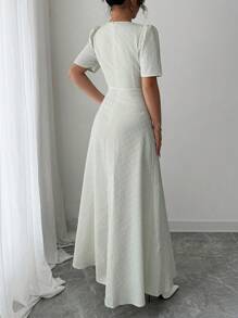 Modelyn Vestido midi para mujer de manga larga, corte holgado, con cuello cuadrado y lazo a la francesa - Multicolor - Ver 3