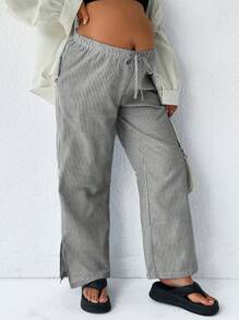 SHEIN 孕妇条纹裤，适合夏季的时尚 - 黑與白 - 查看 6