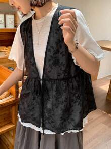 FRIFUL Women's Loose T-Shirt, Textured Fabric, Round Neck, Mid-Sleeve, Casual Summer Wear - Black - View 6