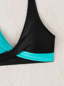 Swim Lushoire Women's Contrast Color Halter Bikini Top For Summer Beach Vacation - Multicolor - View 5