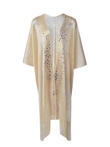 Swim SXY New Solid Color Sequin Tassel Wide Sleeve Cardigan, Women Vacation Kimono Cover Up For Swimwear, Summer Festival Boho - Apricot - View 3