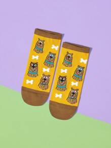 SCOOBY-DOO X SHEIN 1 paire de chaussettes de cheville pour femmes avec motif de chiot de bande colorée - Orange - Voir 2