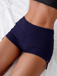 Swim Vcay Women Solid Color Ruched Bikini Bottom Swimwear For Summer Beach Vacation - Navy Blue - View 1