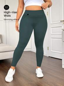 Easithlete Plus Size High Waist Mesh Panel Shaping Leggings With Side Pockets, Tummy Control, Butt Lifting Yoga Women Pants Workout Weight Loss Camouflage - Dark Green - View 6