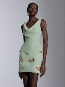 Elitara Đầm ôm body ve rộng đính hoa kim loại thủ công sang trọng thanh lịch, thích hợp cho các bữa tiệc và tiệc chiêu đãi, đầm dự tiệc, cho tiệc cocktail - màu xanh lá - Xem 4