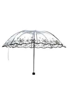 1pc Floral Pattern Clear Umbrella For School,Office,Household,Travel, Back To School Supplies